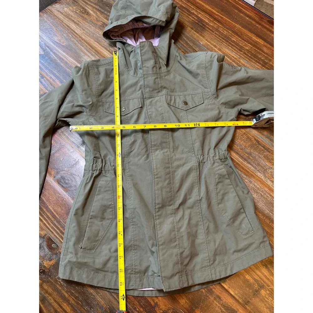 The‎ North Face Girls Olive Green Hooded Rain Jacket Size M 10/12 Cinched Waist